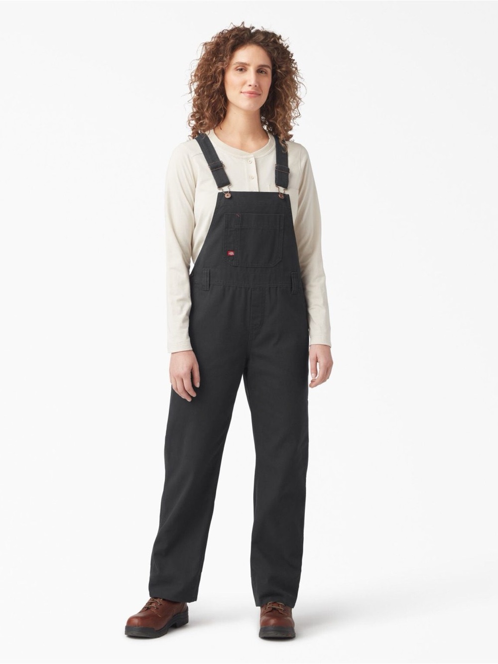 Dickies Women’s Relaxed Fit Bib Overalls in black size large